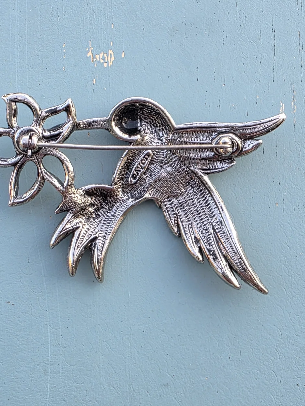 Vintage Avon Hummingbird Brooch Faux Marcasite Silver Tone